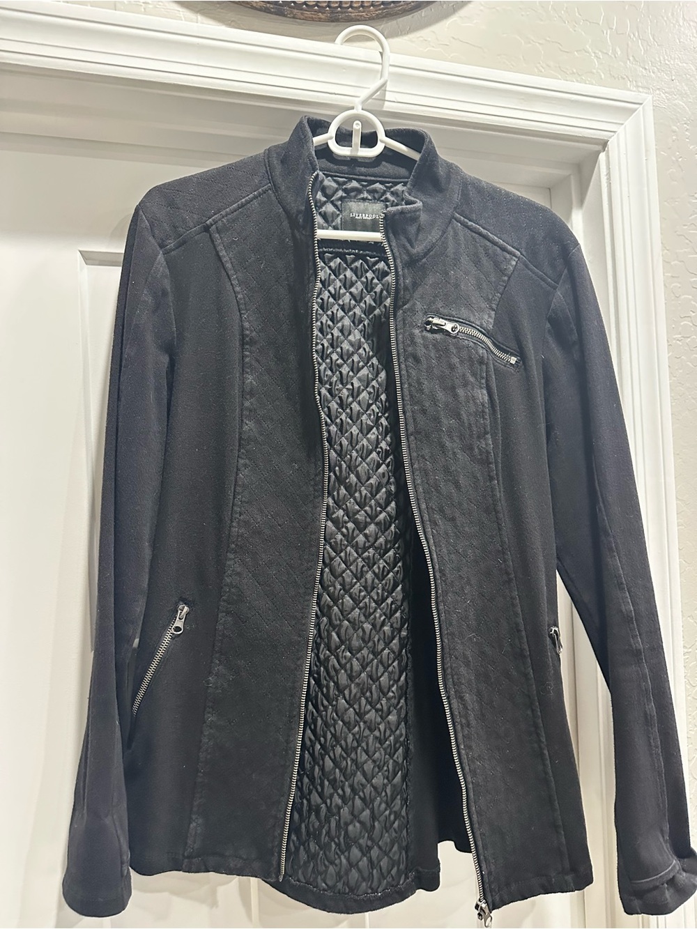 Liverpool Black Quilted-Panel Zip-Up Jacket